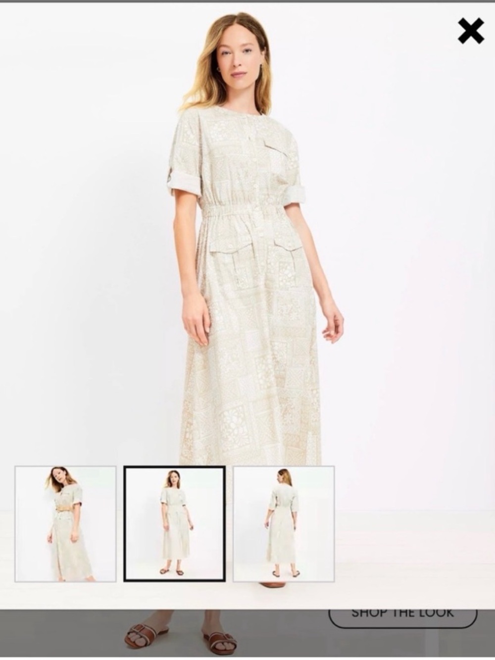LOFT Cream Printed Maxi Dress with Elastic Waist